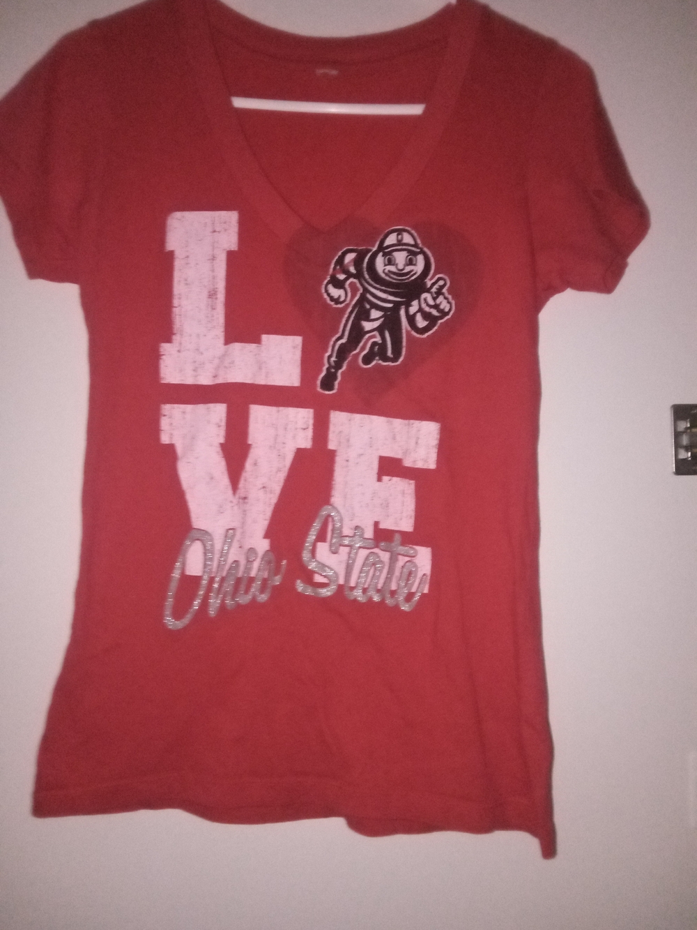 Ohio State Red LOVE Graphic V-Neck Sz S Tee